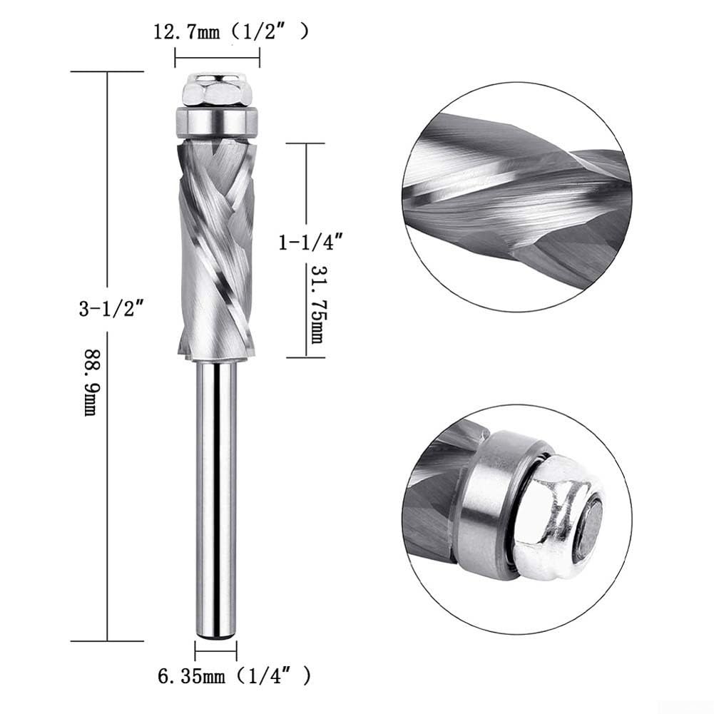Punta per Router a Spirale con Cuscinetto Inferiore(6.35x31.75mm)