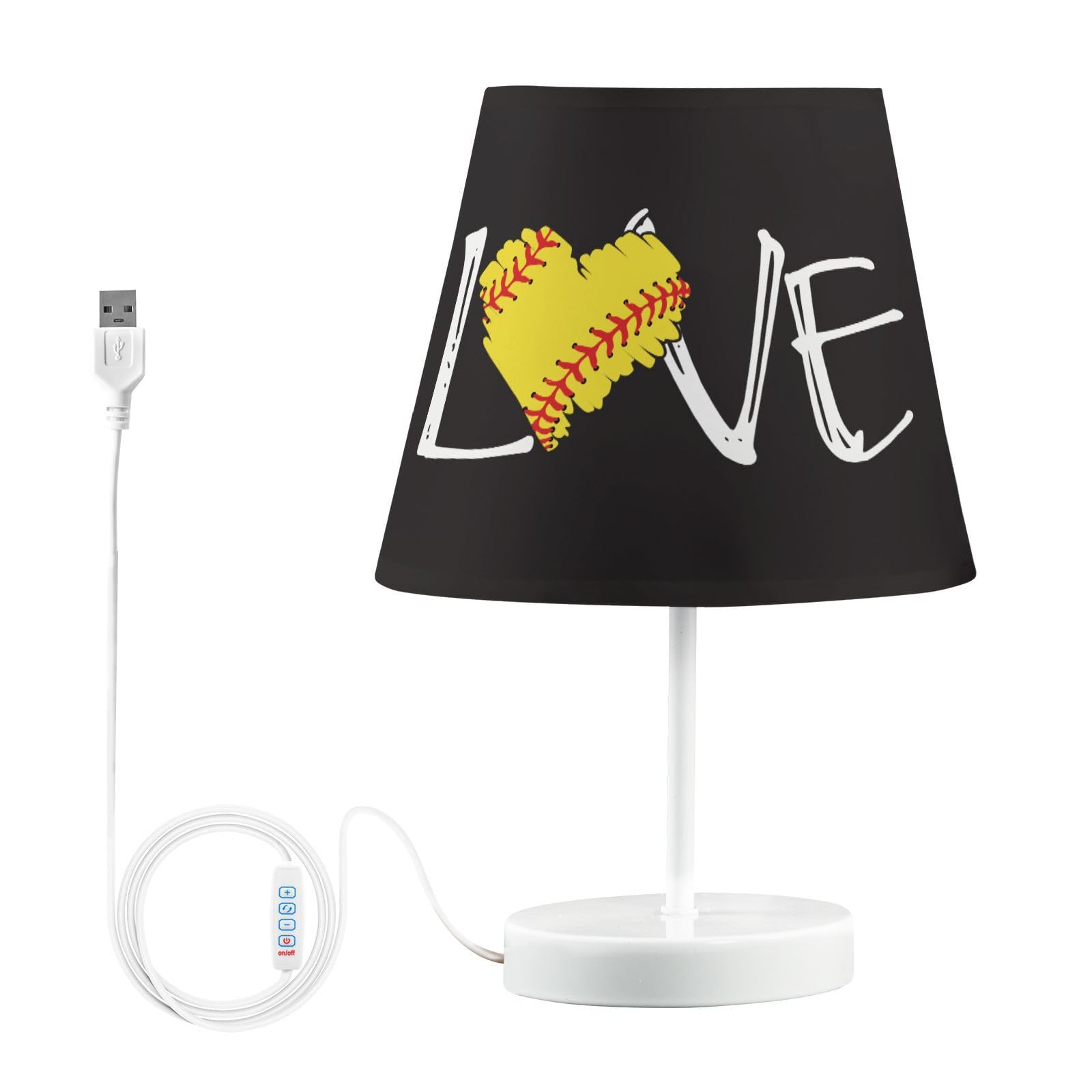 Baseball Softball Table Lamp Nightstand Lamp with Linen Fabric Lamp Shade Night Light Bedside Desk Lamp for Sleeping Bedroom Living Room Dorm Home Office