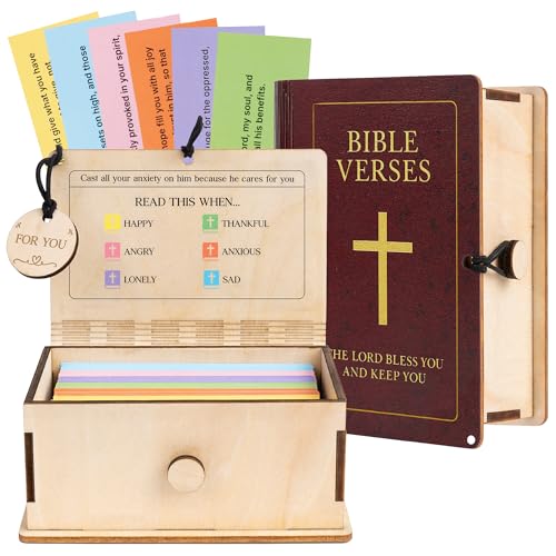 150 Emotion Bible Verse Cards in Wooden Box Handmade, Scripture Prayer Cards for Daily Inspiration, Catholic Bible Gifts, Religious Gifts for Women Men Mom Father's Day, Catholic Confirmation Gifts