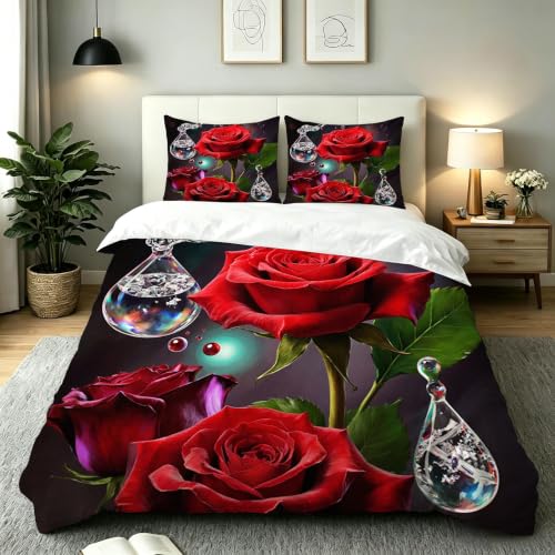 Housse de couette 140x200 rose rouge parure de lit microfibre 3 pcs