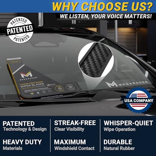 Image of Premium Silicone Windshield Wiper Blades 18 inch & 18 inch (2 Pack) for Car & Truck | Carbon Fiber Design, Quiet & Smooth Streak-Free Clean Wipe, All-Season, OEM Quality, Front Automotive Replacement Wipers