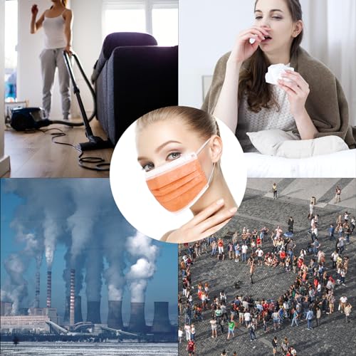 Image of Borje Disposable Face Mask 100 Pcs Face Masks 3 Ply Protection Masks (Tangerine)