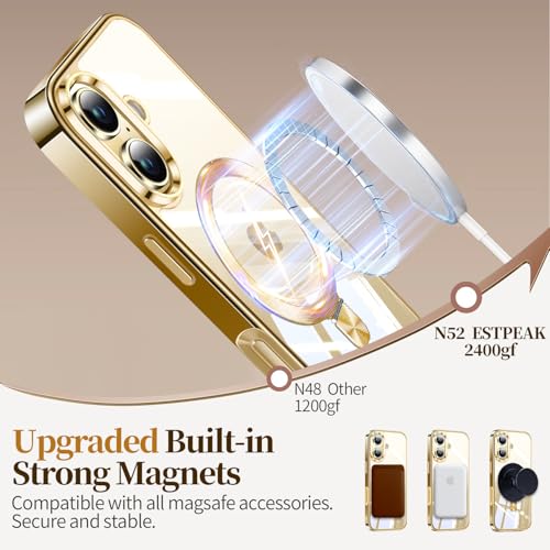 Image of ESTPEAK Titanium Gold CD Mag-Stand Case for iPhone 16 Case with Invisible Magnetic Ring, [Fit for MagSafe] [Never Yellowing] Top Clear Phone Case Cover for iPhone 16 6.1 inch Men Women, Gold