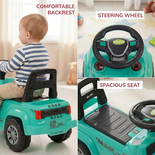 Image of Baybee Rover Baby Ride on Car for Kids | Portable Rideons Jeep with LED Lights & Music | Push Ride on Toys Car with Backrest & Toy Storage Basket | Kids Car to Drive 1-3 Years (Teal)