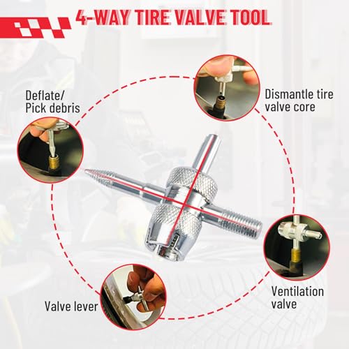 CarBole Valve Stem Removal Tool, Quick Change Tire Valve Stem Core with Gloves T-Hook Push Rod TR413 TR414 TR415 for Replacing Leaky Valves in Cars Trucks Atvs Motorcycles