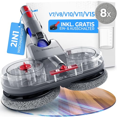Testsieger - Wischaufsatz für Dyson V7/V8/V10/V11/V15/Gen5 - elektrischer Staubsauger - Wischmop Aufsatz - Nass und Trockensauger - mit abnehmbarem Wassertank Füllbehälter & 8 waschbaren Mops