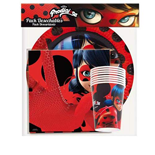 Lote de Cubiertos Infantiles 'Lady Bug' (8 Vasos, 8 Platos y 20 Servilletas) .Vajillas y Complementos. Juguetes y Regalos para Fiestas de Cumpleaños, Bodas, Bautizos, Comuniones.