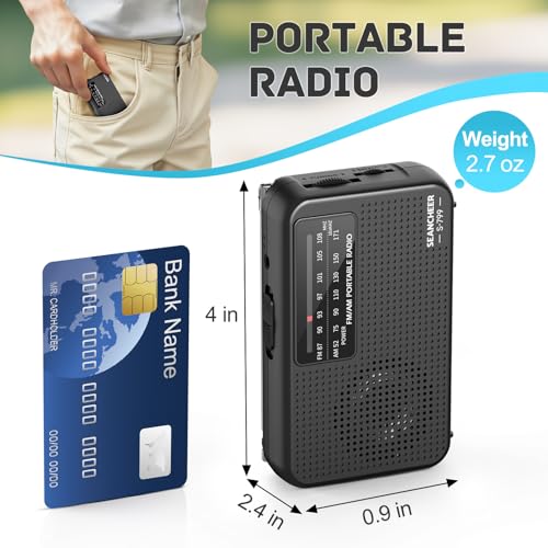 image for SEANCHEER 799 Mini Radio AM FM, Battery Operated Radio with Lanyard, E