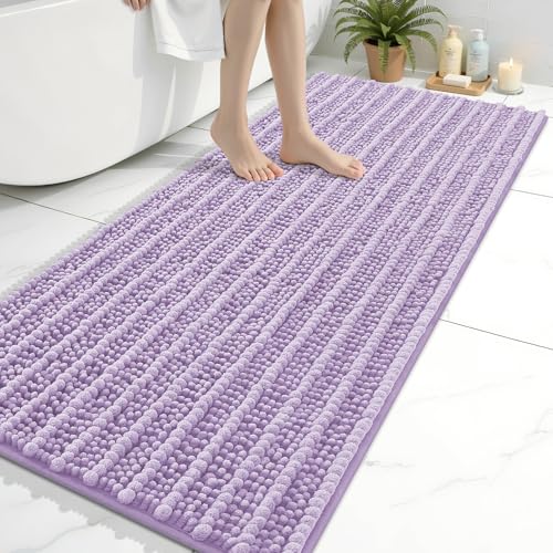 Image of Arotive Luxury Bathroom Ruuner Rugs 54x24, Extra Soft Thick Absorbent Shaggy Chenille Bath Rugs, Machine Wash Dry, Bath Mats for Bathroom Floor, Tub and Shower, Home Decor Accessories, Light Purple
