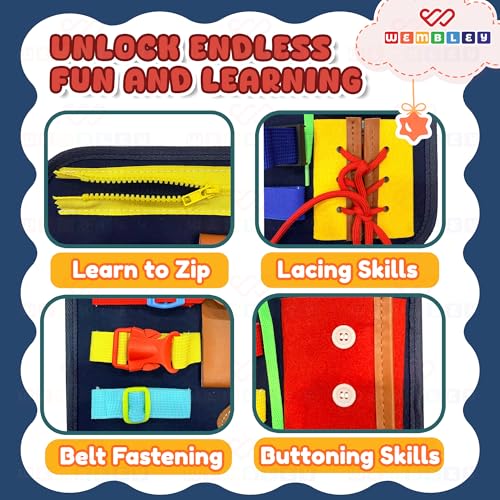 Image of Wembley Busy Binder Book for Toddlers 1-3 Years | Montessori Sensory Activity Toy & Educational Baby Book | Fine Motor Skills & Hand-Eye Coordination | Birthday Gift for Baby Boys & Girls Age 1 2 3