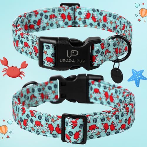 Image of Summer Dog Collar, Crab Print Dog Collar with Adjustable Plastic Buckle, Lightweight Cute Pet Collar, Ideal Gift for Boy Girl Dogs