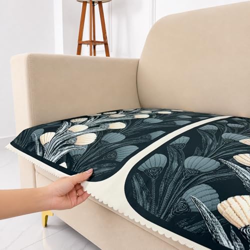 Image of Homerz Premium 'Luxe Series' Sofa Cover | Holland Velvet Fabric | Smooth Finish | Anti-Slip Fleece Backing Couch Protector (Terrace Vein, 2 Seater, Only Seat Cover)