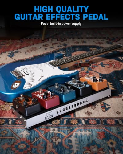 Image of STRICH Guitar Pedal Board with Built-in Power Supply, 15 x 5.1 inch Small Silver-White Aluminum Alloy PedalBoard, Lightweight 1.3LB with Bag, Cables & Hook Loop, PB-M15