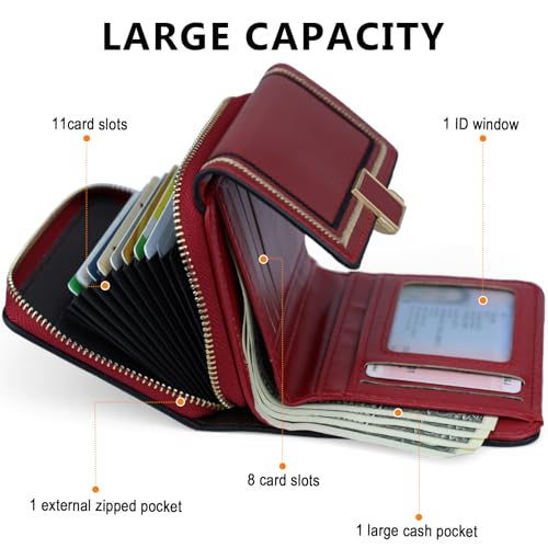 Red Wallet for Women and Ladies Small Cute Leather Coin Purse with Minimalist Design Credit Card Holder and ID Window Kawaii Travel Cash Wallet for Ladies3