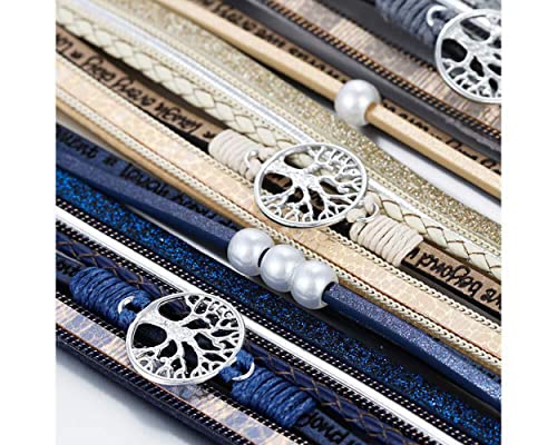 Image of Fesciory Leather Wrap Bracelets for Women, Boho Leopard Multi-Layer Crystal Beads Cuff Bracelet Jewelry
