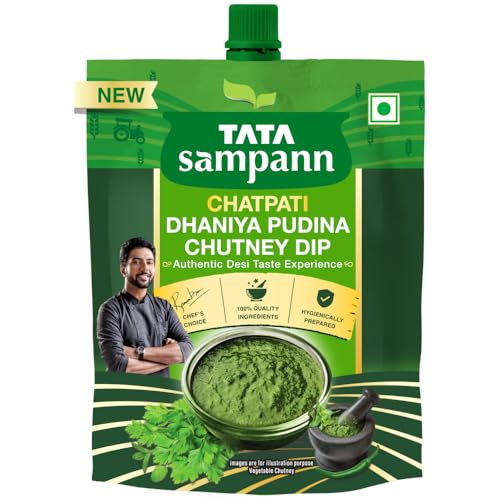 Image of Tata Sampann Chatpati Dhaniya Pudina Chutney Dip, Made with Fresh Coriander and Mint, Tangy and Flavorful, Hari Chutney, Ready to eat, Pairs well with Parathas, Chaats & Snacks, 100% Quality Ingredients, Hygienically Prepared, 200 g