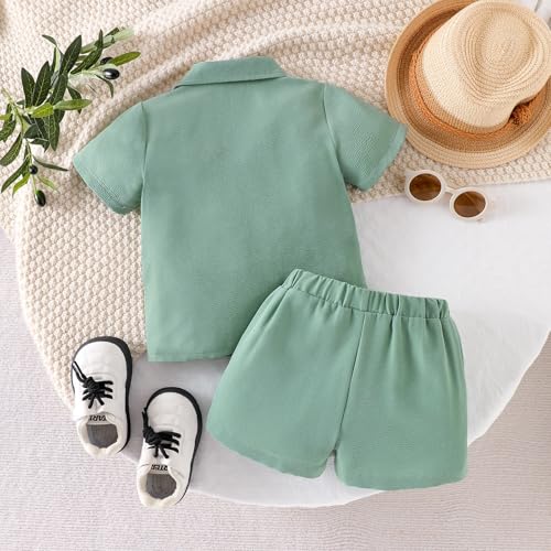 Image of Toddler Boy Clothes Summer Outfits Button Down Shirt Shorts Set 1-5T