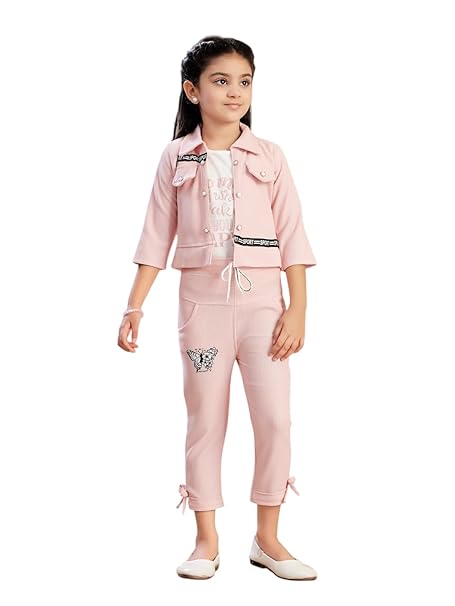 Aarika Girls Fawn Colour Solid/Text Print Nylon Co-ord Set