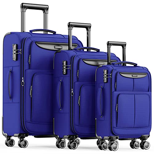 SHOWKOO Luggage Sets 3 Piece Softside Expandable Durable Suitcase Sets