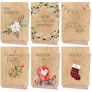 Weihnachtskarten mit Umschlag Set (12 Stück) – A6 Klappkarten für Weihnachten – Christmas Postkarte mit Umschlägen für…