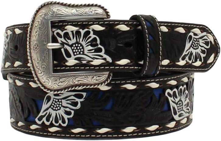 Nocona Men's Floral Pierced Underlay Western Belt Black 36