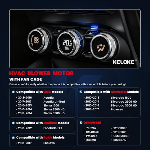 Image of KELOKE HVAC Heater Blower Motor Fan Fits for Chevy GMC Buick & Cadillac Vehicles - 2010-2013 Silverado 1500 2500 3500 HD & Sierra, 2013-2017 Traverse & Enclave, 10-12 Escalade EXT, 13-16 Acadia,700267