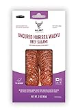 Premium Uncured All Natural Grass Fed Harissa Wagyu Dry Sliced Salami 3 Oz Gourmet - Artisanal Charcuterie Meat Gluten Free, Paleo, Keto Friendly, MSG Free, Nitrite And Antibiotic Free (1 Pack)