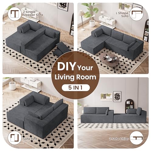 Image of 106 inch Cloud Sectional Boneless Couches for Living Room, Modular L Shaped Couch with Deep Seat Oversized Right Facing Chaise, Memory Foam Compressed Spineless 3 Seater Sofa for Apartment, Grey