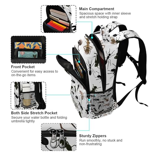 Black White Ants Backpack Lightweight Travel School Backpack Laptop Notebook Tablet School Bag Stylish Casual Daypack with Reflective Stripes4