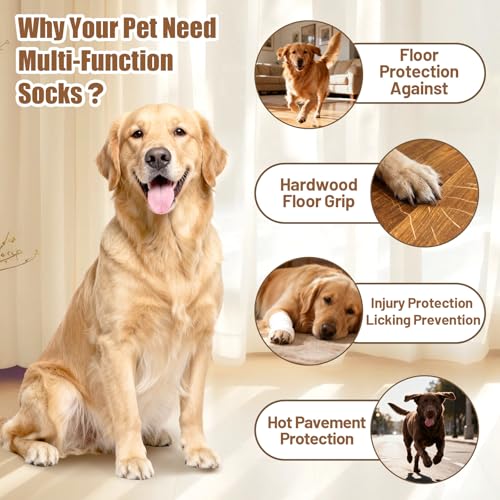 Rutschfeste Hundesocken Anti Rutsch,2 Paar Anti-Rutsch Socken für Hunde,Hundesocken für Hunde mit Verstellbaren Riemen Antirutschsocken Hund für Kratzern/Hitze/Kälte für kleine, mittlere,Große (S)