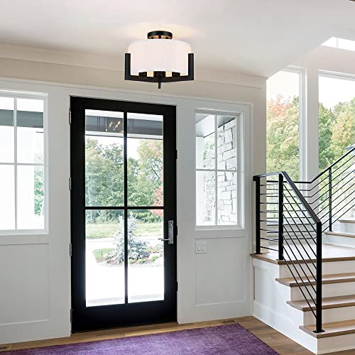 Lampression 14" Semi Flush Mount Ceiling Light Fixture, 3-Light Matte Black Semi Flush Mount With Drum Shade For Kitchen Island Dining Table Hallway Entryway Foyer #TOP2