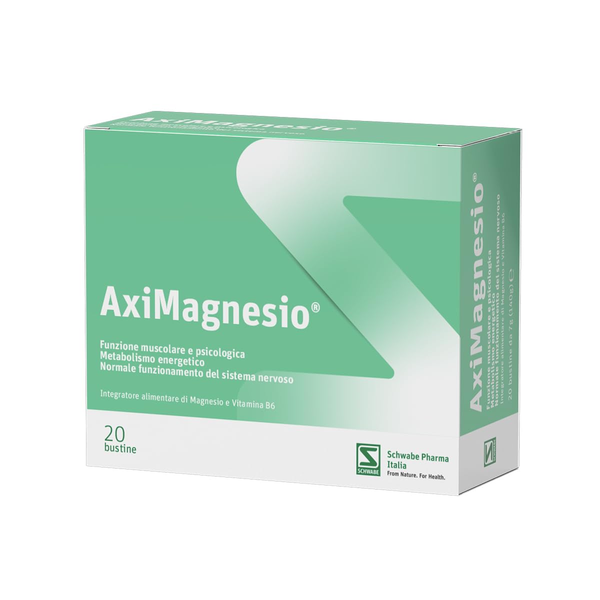 Aximagnesio 20 bustine, Integratore alimentare di magnesio ad alta biodisponibilità da 8 fonti di magnesio