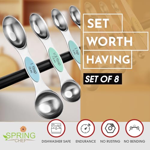 image for Spring Chef Stainless Steel Magnetic Measuring Spoons Set of 8 with Le