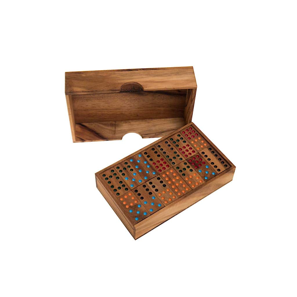 Rombol Double 9 Dominoes in Wooden Box - Coloured Dots - Image 2