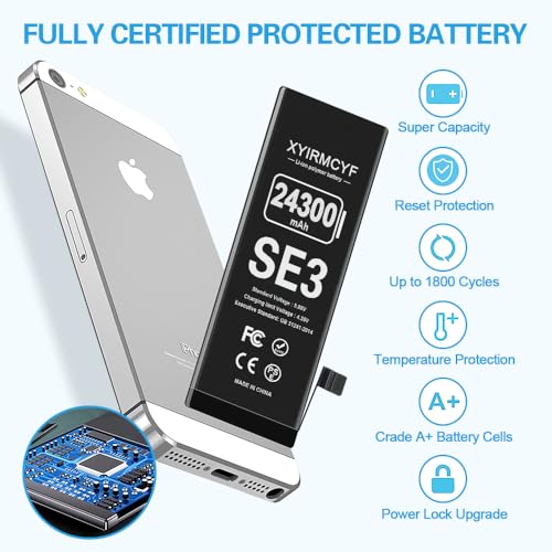 XYIRMCYF 24300mAh Super Capacity Battery Compatible with iPhone SE3(SE 2022 3rd Gen), 0 Cycle Li-Polymer Replacement Battery for iPhone SE3, with Professional Repair Tool Kit by XYIRMCYF - Used condition - Image 5