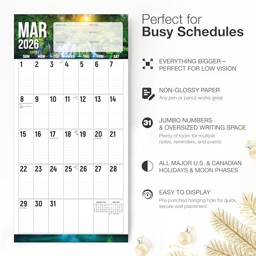 Image of RED EMBER The Big Grid Seasonal Planner Calendar - with Lines 2026 Wall Calendar 12 Month | 12 inch x 24 inch Open | Thick & Sturdy Paper | Giftable | Jumbo Large Print Nature Calendar 2026
