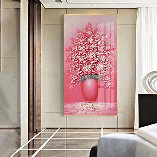 Peinture murale pour couloir sombre avec motif rose fleur et vase nordique sans cadre de luxe