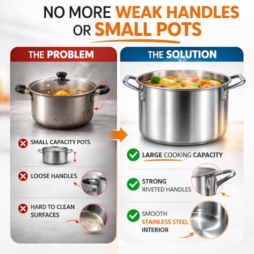15 Litre Stock Pot with Stainless Steel Lid | Large Cooking Pot for Soup, Stew, Pasta and Brew Boiling | Heavy-Duty Stainless Steel Cookware for Home Kitchen - Image 5