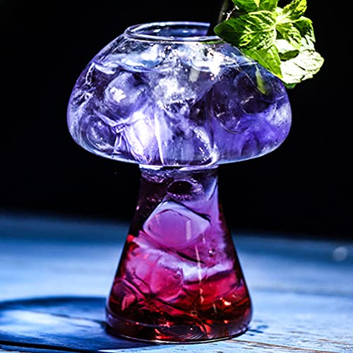 2PCS/250ml Glass Cocktail Glasses Mushroom Shaped Drinks Cups Set of 2 Novelty Drinking Glassware Cocktail Martini Wine Glasses for KTV Night Party Bar Club