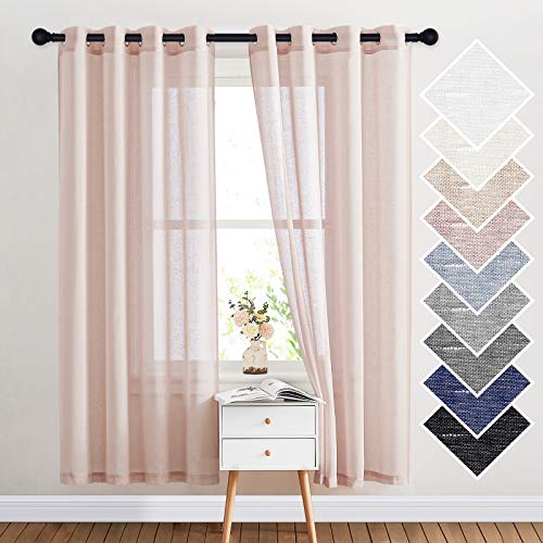 NICETOWN Flax Natural Blend Semi Sheer Curtains 72" L for Nursery, Decorative Grommet Semitransparent Casual Window Treatment Privacy Protect for Flat/Apartment, 52" W, 2 PCs, Dusty Blush