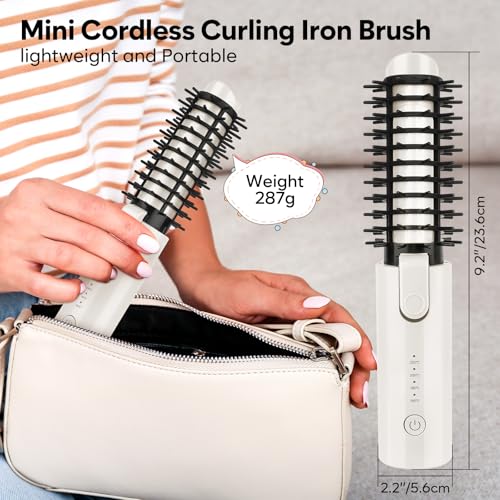 Image of Cordless Curling Iron Brush, Mini Travel Hot Straightener Comb Curl Brush, Rechargeable 4 Temps Cordless Wand Blush with 200 Million Negative Ions for Curls Straightening Styling (White)