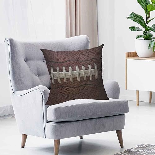 Miniatura 3 de HOSNYE Funda de cojín de lino y algodón con detalle de cordones, diseño de fútbol americano, cojín decorativo para sofá y hogar, 18 x 18 pulgadas