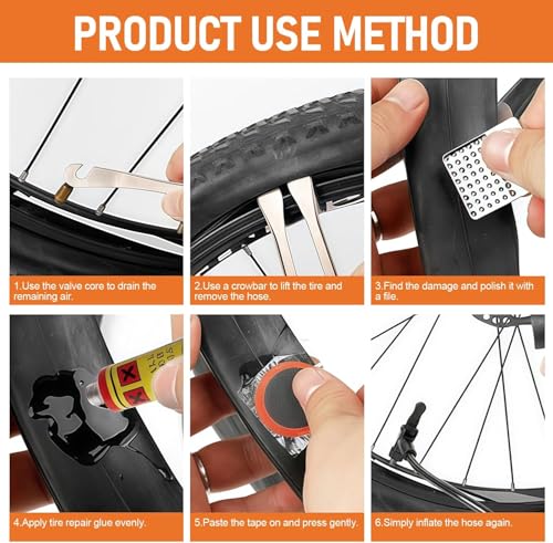 AONAT 56 Piezas Kit Pinchazos Bicicleta, Parches de Reparación de Bicicletas, Parches Bicicleta Autoadhesivo Kit con Palanca para Neumáticos y Lima Metálica para Bici de Carretera/Montaña/Motos - imagen 3