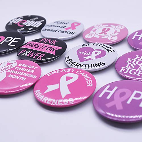 Pink Breast Cancer Awareness Novelty Buttons Badge Decorations,Jewelry,Pins,12 Various Designs - 24 Pieces 6