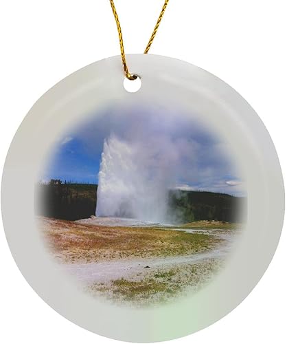 Vista 8 de Sandy Mertens Old Faithful Geyser Yellowstone National Park Adorno de porcelana de copo de nieve, 3 pulgadas