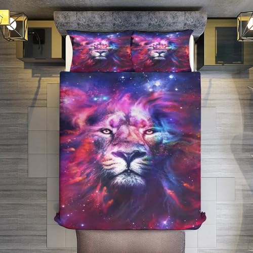 Housse de couette lion en microfibre douce parure de lit King de qualité - 5