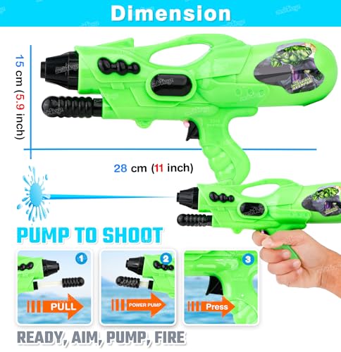 Image of Zest 4 Toyz Water Gun Toy for Kids with High Pressure Holi Pichkari for Boys Girls N Combo of 1 Pkt Holi Gulal & 100 Water Balloons Summer Pool Party Toys - Green
