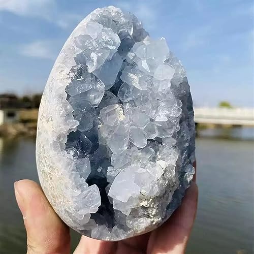Crystals Stones Egg Shaped Blue Celestite Crystal Cluster Geode Rock Home Decor Ornaments (Size : 60-80mm)