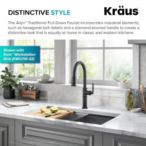 KRAUS Allyn Traditional Industrial Pull-Down Single Handle Kitchen Faucet in Matte Black, KPF-4100MB - image 4