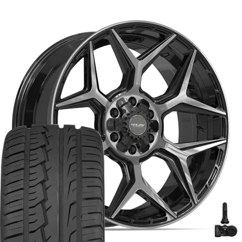 4PLAY Wheels 4P06 22 Inch Rims, Tires & TPMS Fit 6x135 & 6x139.7 22x9 Gloss Black Brushed with Tinted Clear - Ironman iMove GEN 2 SUV 285/45r22 (Set of 4)